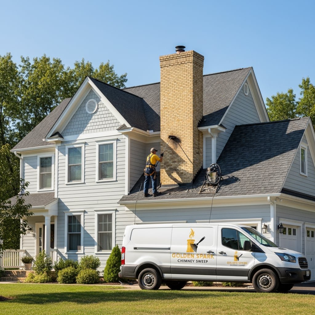 Golden Spark Chimney Sweep team working on chimney